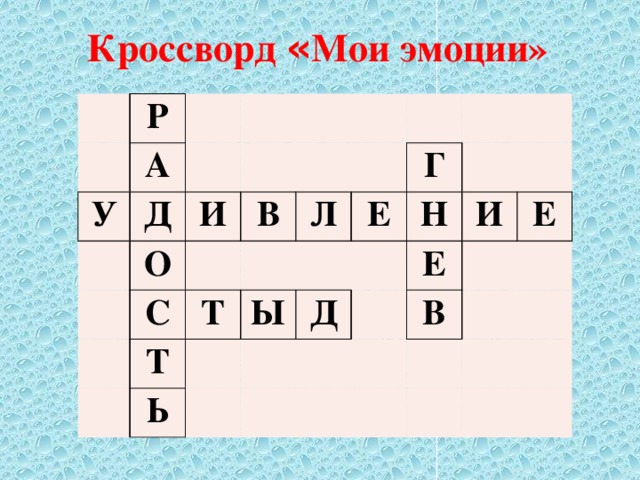 Кроссворд « Мои эмоции» Р У А Д О И С В Л Т Т Ь Ы Г Е Д Н Е И В Е 