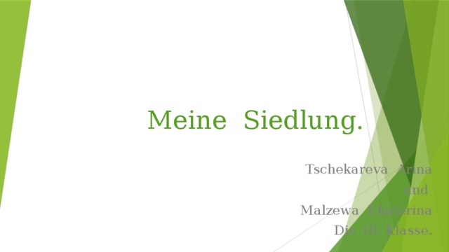 Meine Siedlung. Tschekareva Arina und Malzewa Ekaterina Die 10. Klassе. 