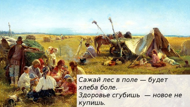 Сажай лес в поле — будет хлеба боле. Здоровье сгубишь — новое не купишь. На что и клад, когда в семье лад. 