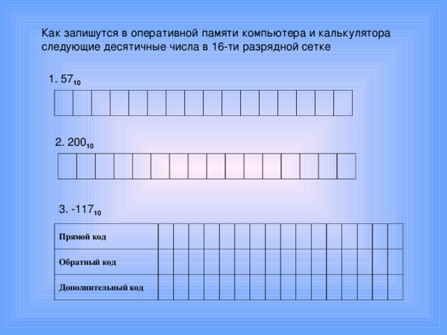 10 10 10 Прямой код Обратный код Дополнительный код 