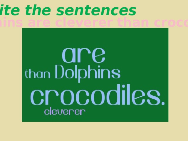Write the sentences Dolphins are cleverer than crocodiles. 