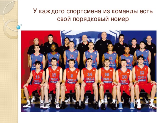 У каждого спортсмена из команды есть свой порядковый номер 