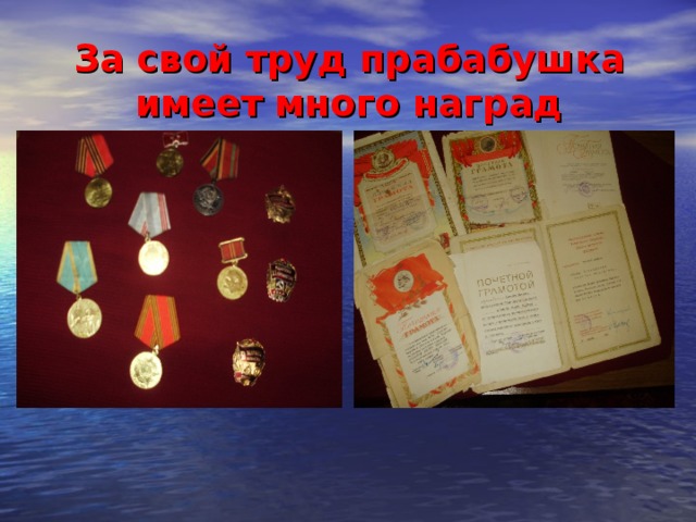 За свой труд прабабушка имеет много наград 