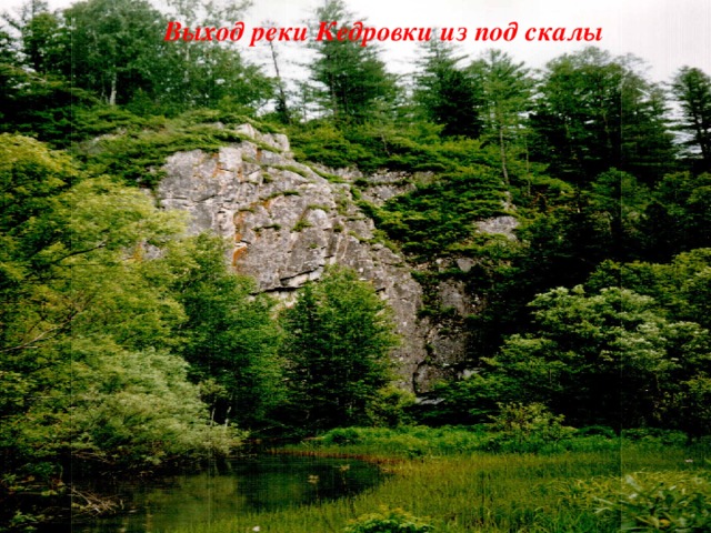   Выход реки Кедровки из под скалы 