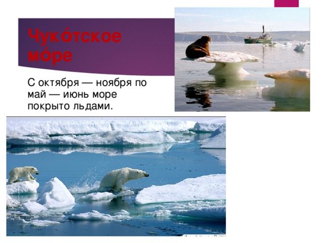 Чуко́тское мо́ре С октября — ноября по май — июнь море покрыто льдами. 