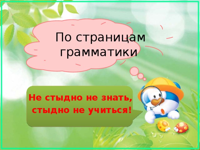 По страницам грамматики Не стыдно не знать, стыдно не учиться! 
