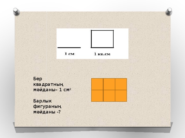 Бер квадратның мәйданы– 1 см 2 Барлык фигураның мәйданы -? 