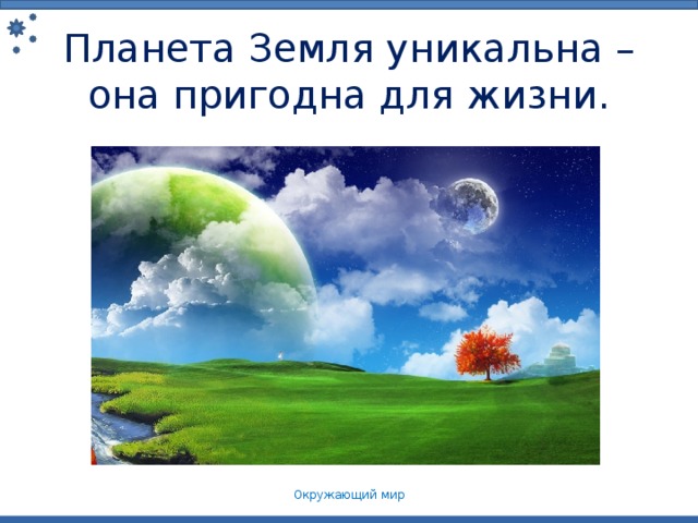 Планета Земля уникальна – она пригодна для жизни. Окружающий мир 