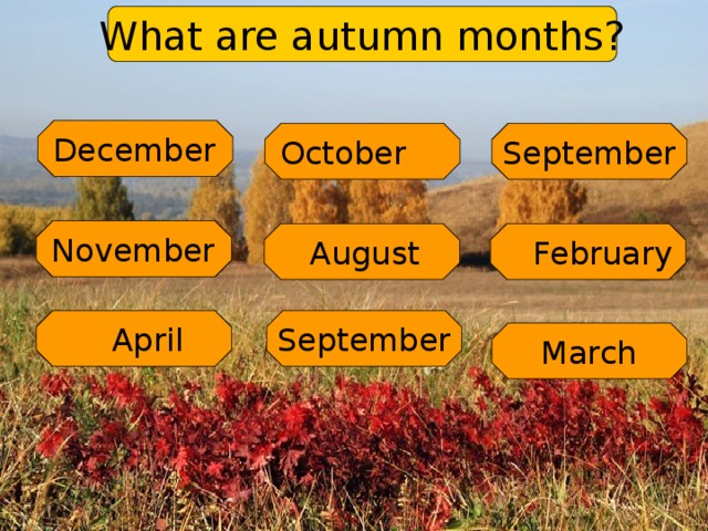 What are autumn months? December October September November  August  February  April September  March 