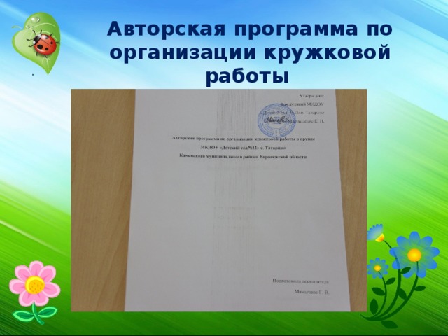 Авторская программа по организации кружковой работы . 