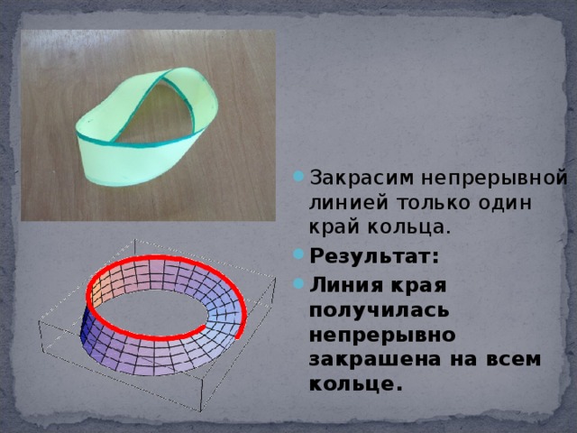 Закрасим непрерывной линией только один край кольца. Результат: Линия края получилась непрерывно закрашена на всем кольце.  