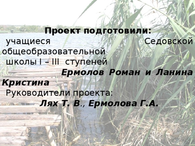 Проект подготовили: учащиеся Седовской общеобразовательной школы I – III ступеней  Ермолов Роман и Ланина Кристина Руководители проекта: Лях Т. В ., Ермолова Г.А. 
