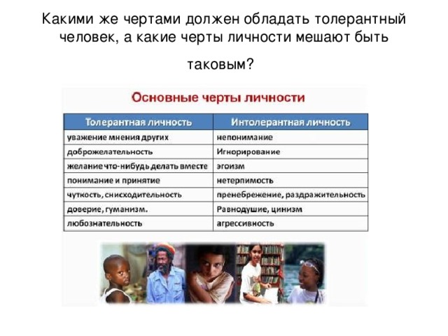 Какими же чертами должен обладать толерантный человек, а какие черты личности мешают быть таковым?  