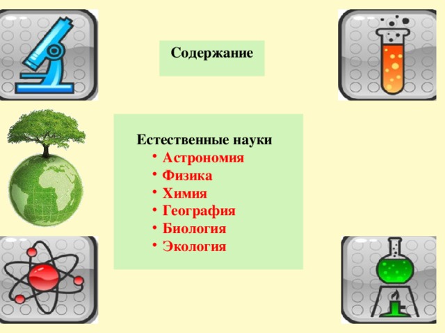 Содержание  Естественные науки Астрономия Физика Химия География Биология Экология Астрономия Физика Химия География Биология Экология Астрономия Физика Химия География Биология Экология  