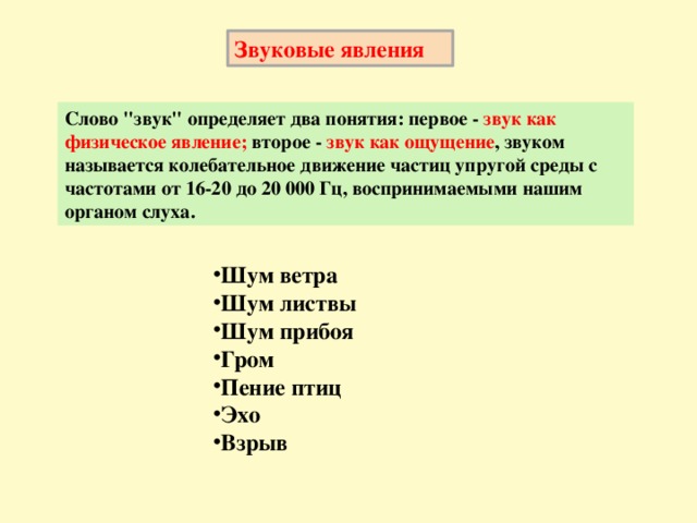 Звуковые явления Слово 