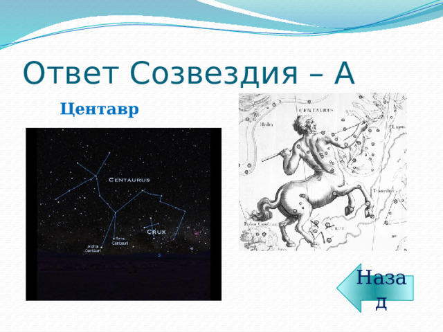 Ответ Созвездия – А Центавр Назад 
