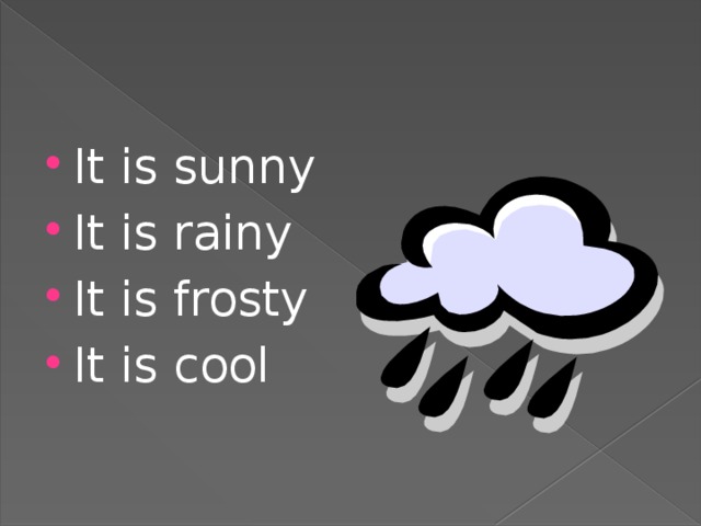 It is sunny It is rainy It is frosty It is cool 