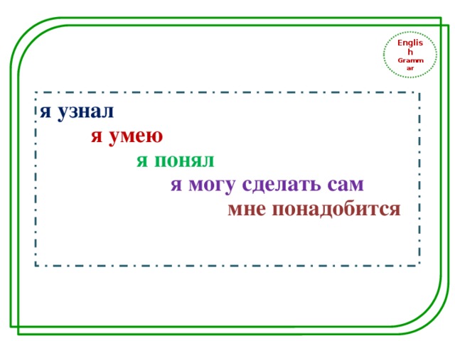 English Grammar я узнал  я умею  я понял  я могу сделать сам  мне понадобится  