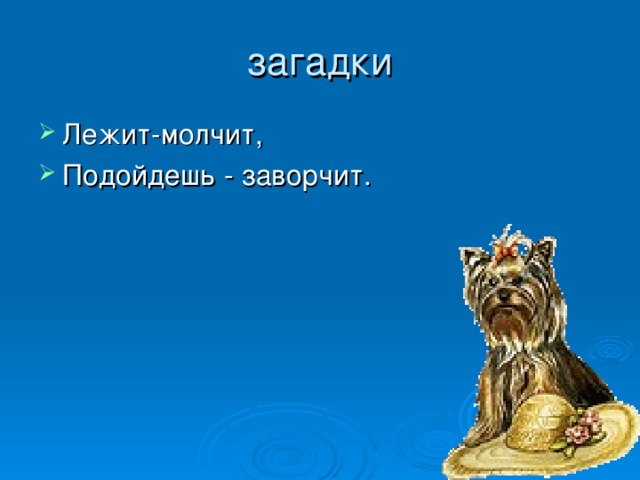 загадки Лежит-молчит, Подойдешь - заворчит. 