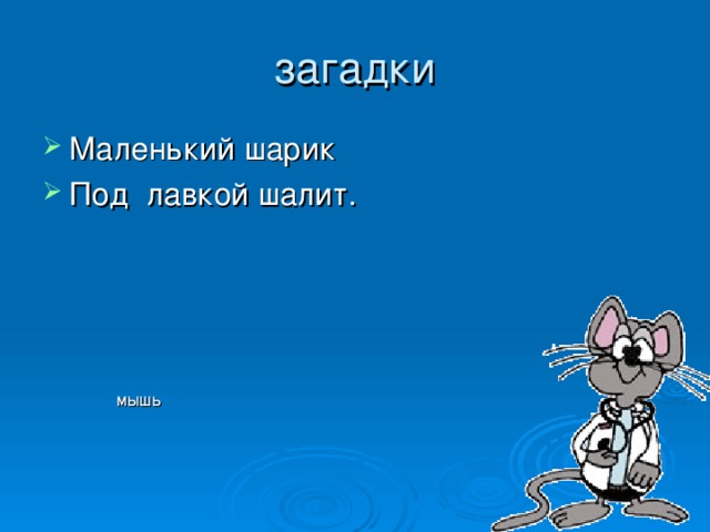 загадки Маленький шарик Под лавкой шалит.  мышь 