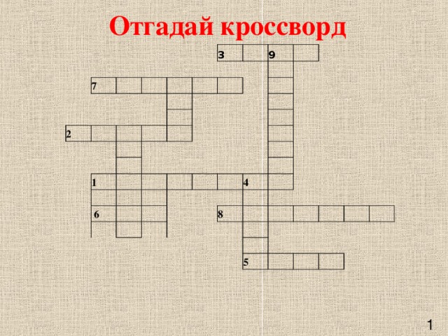 Отгадай кроссворд       7                     2 3                                     9                 1                                   6                                                                   4       8                               5                               1 