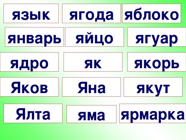 язык ягода яблоко январь яйцо ягуар ядро як якорь Яков Яна якут Ялта ярмарка яма 