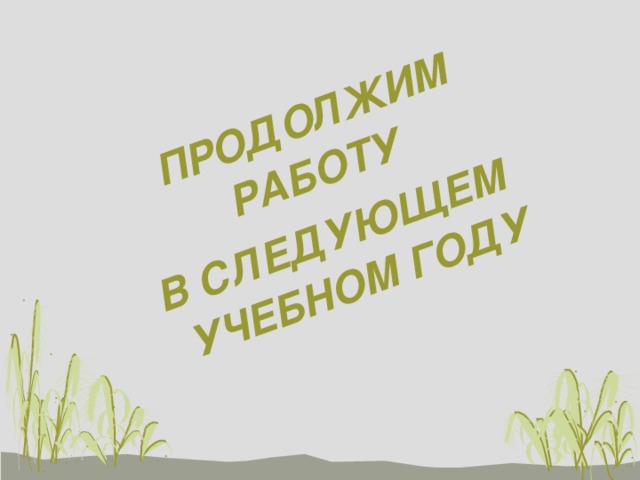  ПРОДОЛЖИМ РАБОТУ В СЛЕДУЮЩЕМ УЧЕБНОМ ГОДУ 