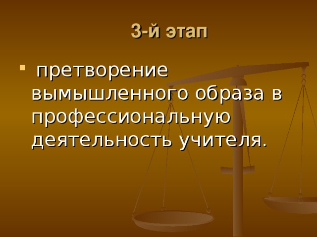  3-й этап  претворение вымышленного образа в профессиональную деятельность учителя. 