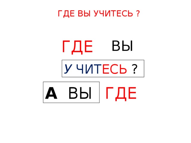 ГДЕ ВЫ УЧИТЕСЬ ? ВЫ  ГДЕ  У ЧИТ ЕСЬ  ? А  ВЫ  ГДЕ  