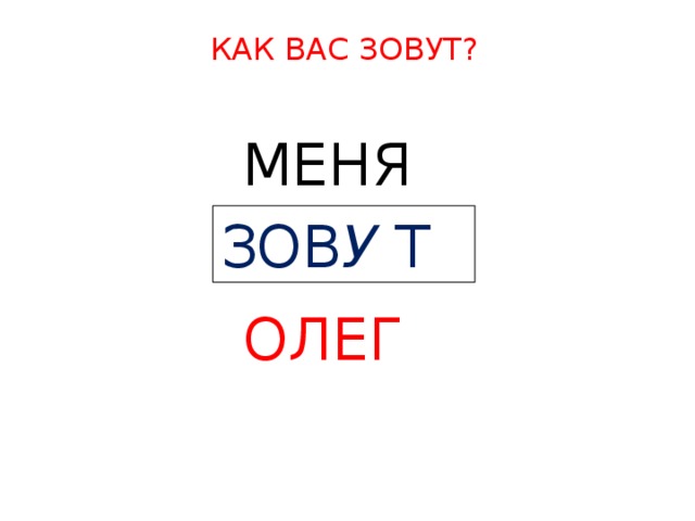 КАК ВАС ЗОВУТ? МЕНЯ  ЗОВ У Т  ОЛЕГ  