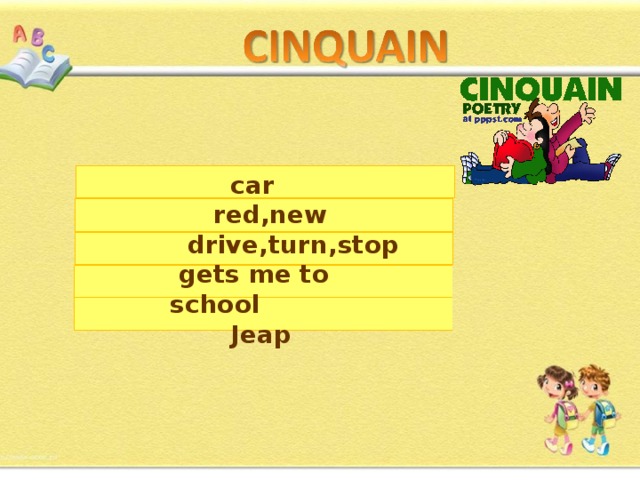  с ar  red,new  drive,turn,stop  gets me to school  Jeap   