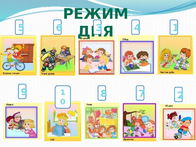 Режим дня 4 6 1 3 5 9 8 7 10 2 
