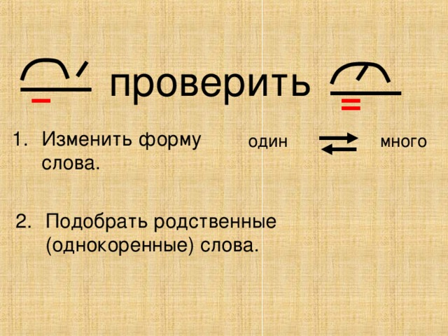 проверить Изменить форму слова.   один много Подобрать родственные (однокоренные) слова. 