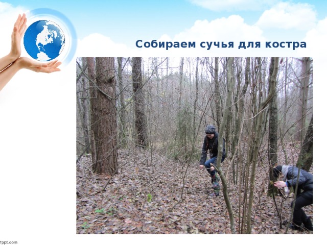 Собираем сучья для костра 
