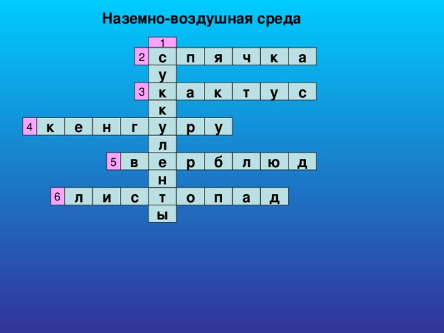 Наземно-воздушная среда я а к ч п с у к а к т у с к р у г н к е у л д р л б в е ю н о т п а и л с д ы 