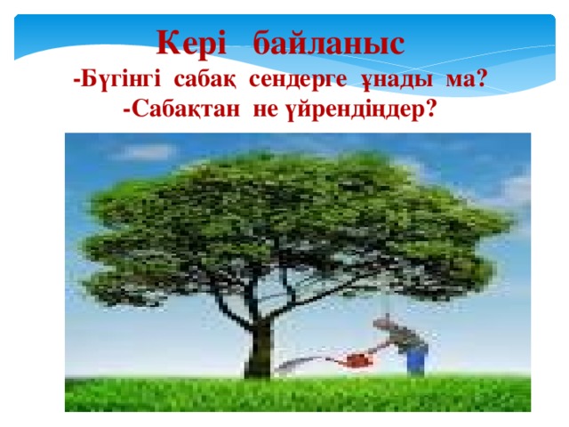 Кері байланыс -Бүгінгі сабақ сендерге ұнады ма? -Сабақтан не үйрендіңдер?  