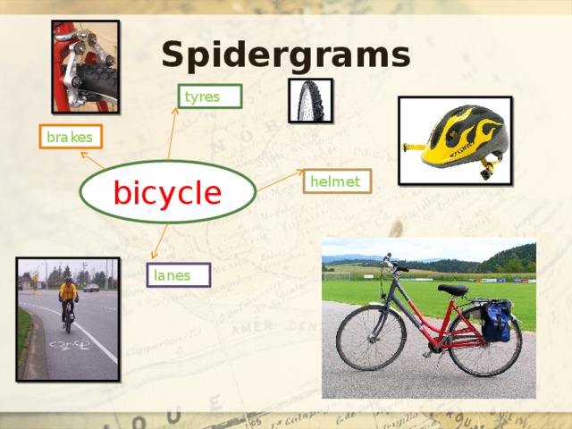 Spidergrams tyres brakes bicycle helmet lanes 
