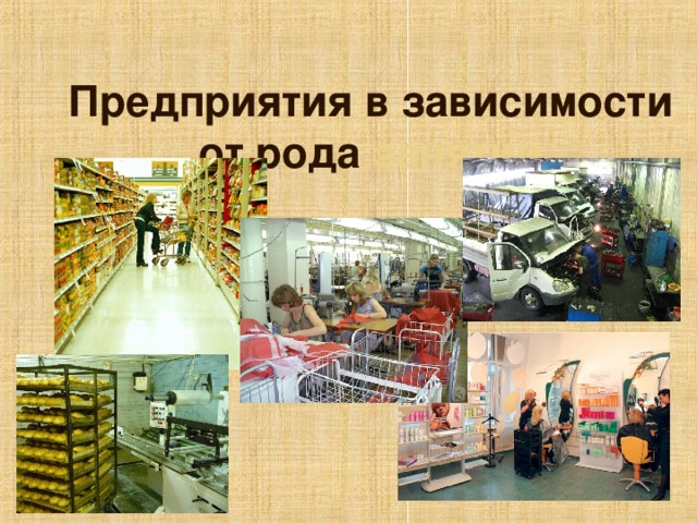 Предприятия в зависимости от рода занятий 