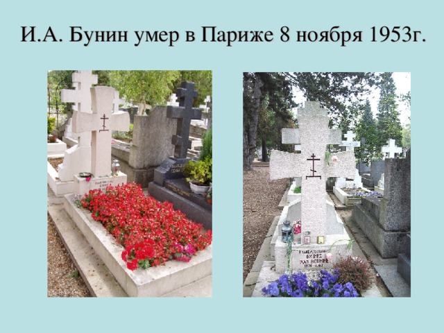 И.А. Бунин умер в Париже 8 ноября 1953г. 