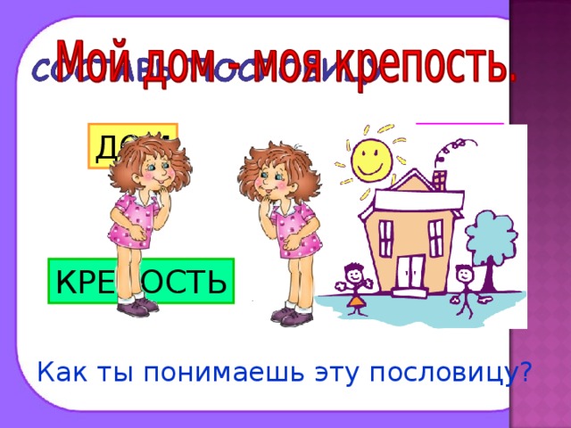 ДОМ МОЯ КРЕПОСТЬ МОЙ Как ты понимаешь эту пословицу? 