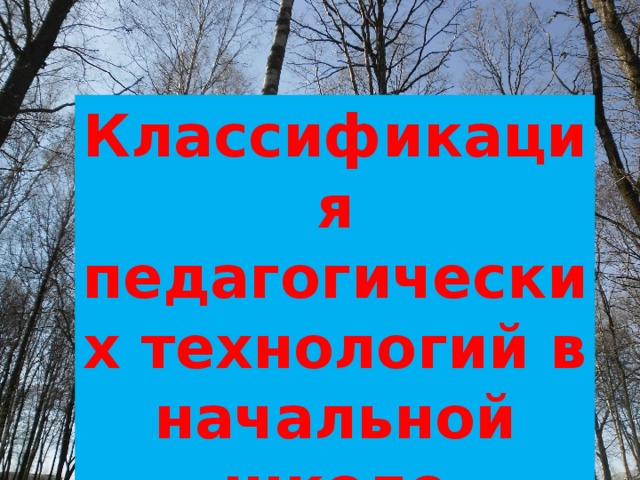 Классификация педагогических технологий в начальной школе 