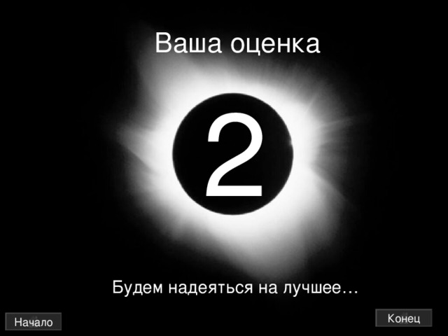 Ваша оценка 2 Будем надеяться на лучшее… Конец Начало 