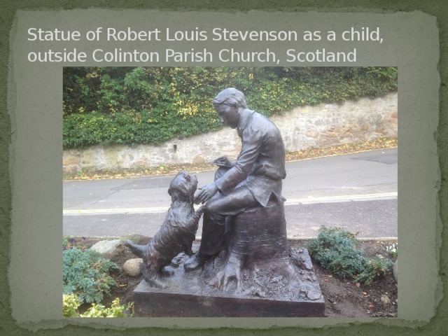 Statue of Robert Louis Stevenson as a child, outside Colinton Parish Church, Scotland 
