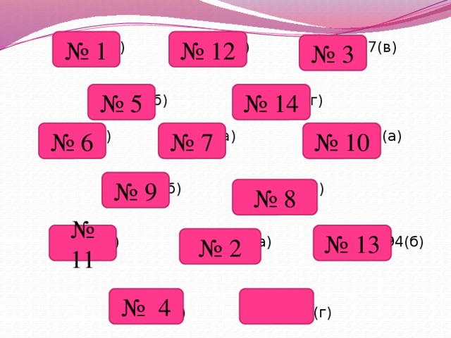 № 12 № 1 № 3 № 687(а) №687(б) №687(в) № 688(б) №688(г) № 689(а) №691(а) №963(а) № 693(б) №693(в) № 693(г) №694(а) №694(б) № 694(в) №694(г) № 14 № 5 № 6 № 7 № 10 № 9 № 8 № 11 № 13 № 2 № 4 