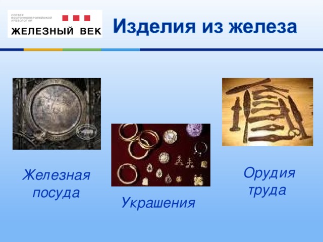 Орудия труда Железная посуда Украшения 