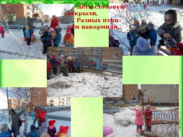 Дети столовую открыли, Разных птиц там накормили. 