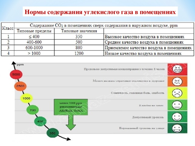 Нормы содержания углекислого газа в помещениях 