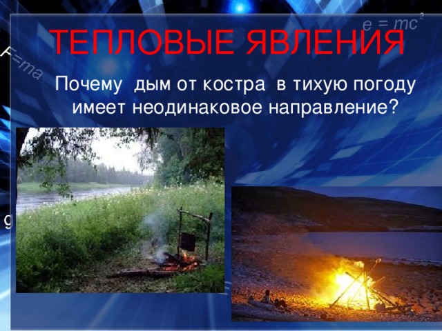 ТЕПЛОВЫЕ ЯВЛЕНИЯ  Почему дым от костра в тихую погоду имеет неодинаковое направление? 
