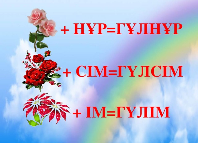 + НҰР=ГҰЛНҰР + СІМ=ГҮЛСІМ + ІМ=ГҮЛІМ 