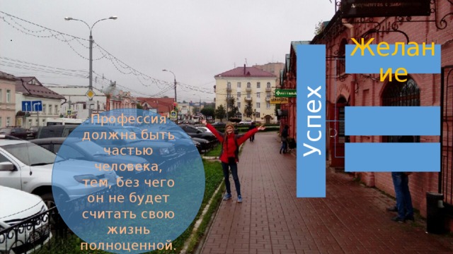 Успех . Желание Профессия должна быть частью человека, тем, без чего он не будет считать свою жизнь полноценной. 